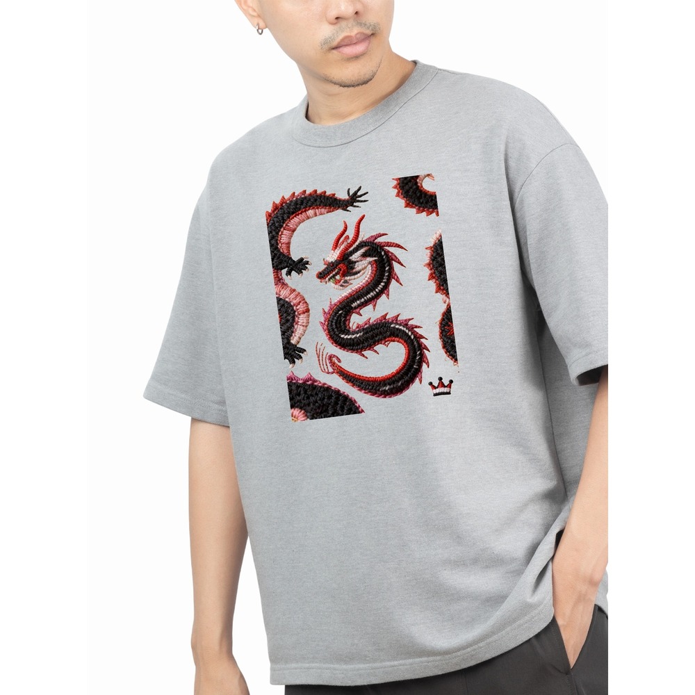 Dragon Graphic 2XL T-Shirt Unisex Embroidered Style Asian Mythical Art Tee Black